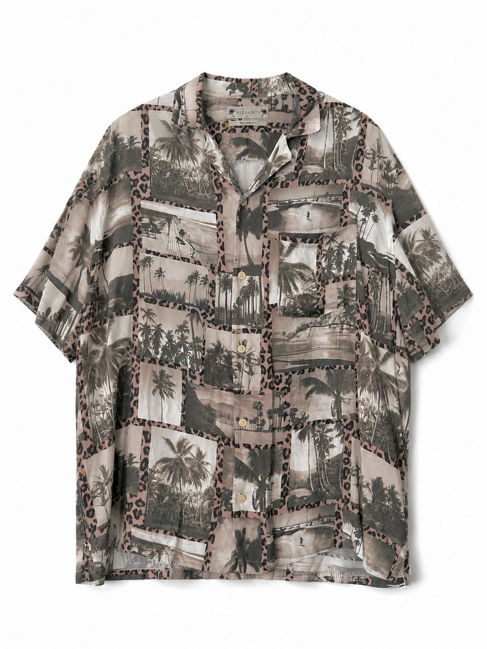 All Saints Foto Shirt – Men’s XL Relaxed Fit Short Sleeve Button-Up